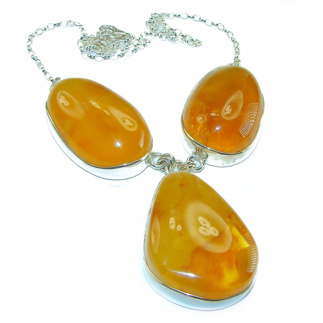 Dazzling Natural Baltic Amber .925 Sterling Silver handcrafted Large necklace