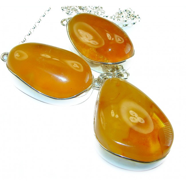 Dazzling Natural Baltic Amber .925 Sterling Silver handcrafted Large necklace