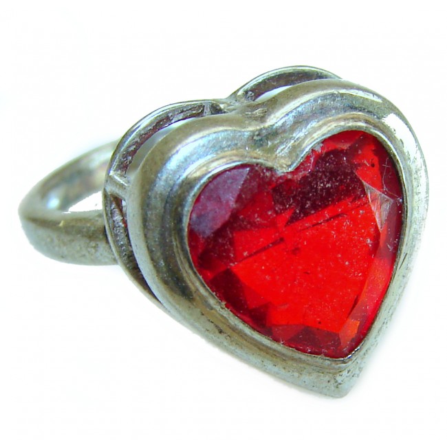 Sweet Heart Red Topaz .925 Silver handcrafted Ring s. 6 1/4