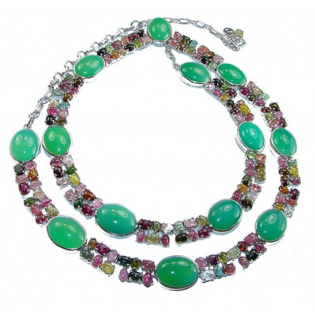 Natural Chrysoprase Brazilian Watermelon Tourmaline .925 Sterling Silver handmade necklace