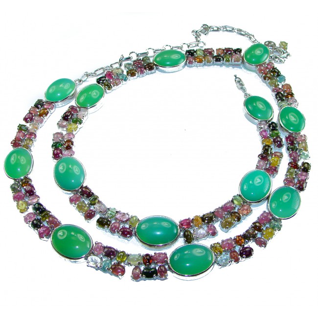 Natural Chrysoprase Brazilian Watermelon Tourmaline .925 Sterling Silver handmade necklace