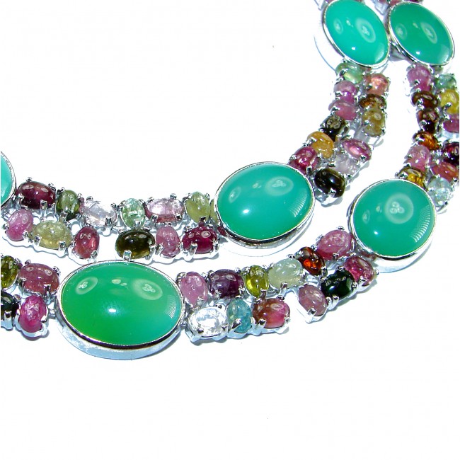 Natural Chrysoprase Brazilian Watermelon Tourmaline .925 Sterling Silver handmade necklace