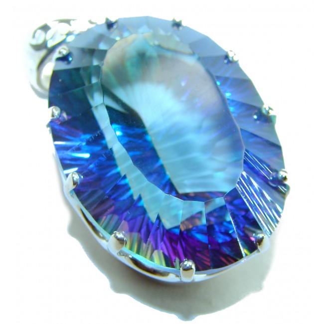 48.2 carat oval cut Mystic Aurora Topaz .925 Sterling Silver handcrafted Pendant