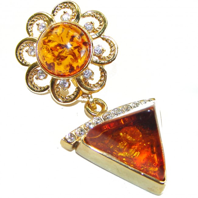 Vintage Beauty authentic Baltic Amber 14K Gold over .925 Sterling Silver handcrafted pendant