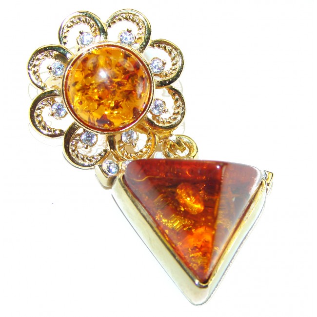 Vintage Beauty authentic Baltic Amber 14K Gold over .925 Sterling Silver handcrafted pendant