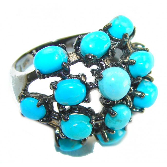 Blue Perfection authentic Turquoise black rhodium over .925 Sterling Silver Ring size 7