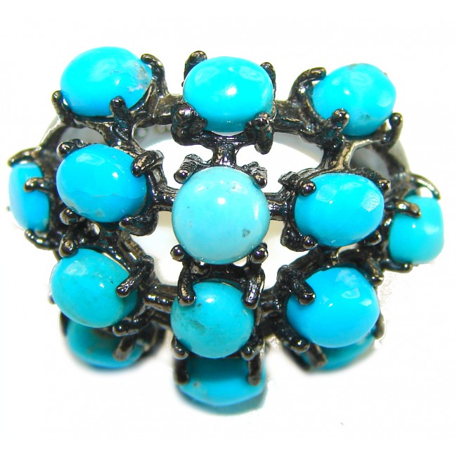 Blue Perfection authentic Turquoise black rhodium over .925 Sterling Silver Ring size 7