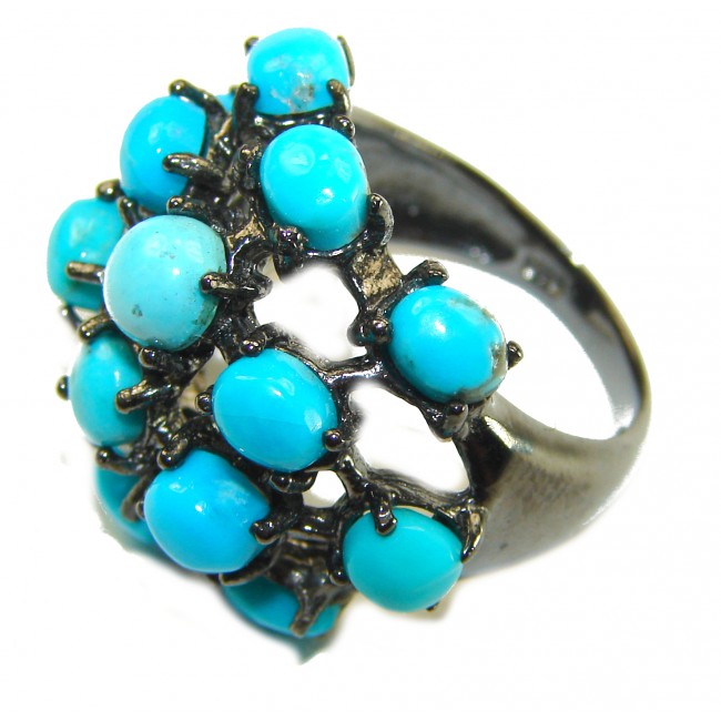 Blue Perfection authentic Turquoise black rhodium over .925 Sterling Silver Ring size 7