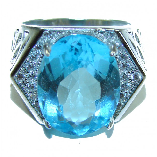 12.8 carat oval cut Swiss Blue Topaz .925 Sterling Silver handmade Ring size 6