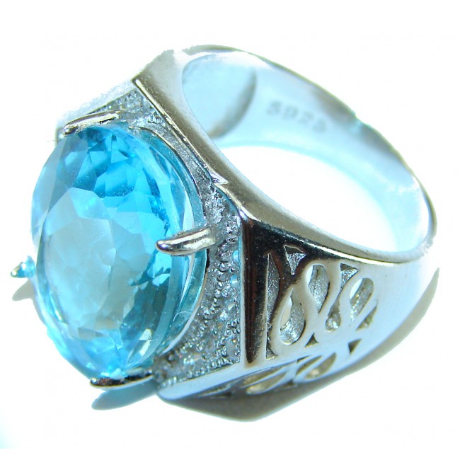 12.8 carat oval cut Swiss Blue Topaz .925 Sterling Silver handmade Ring size 6