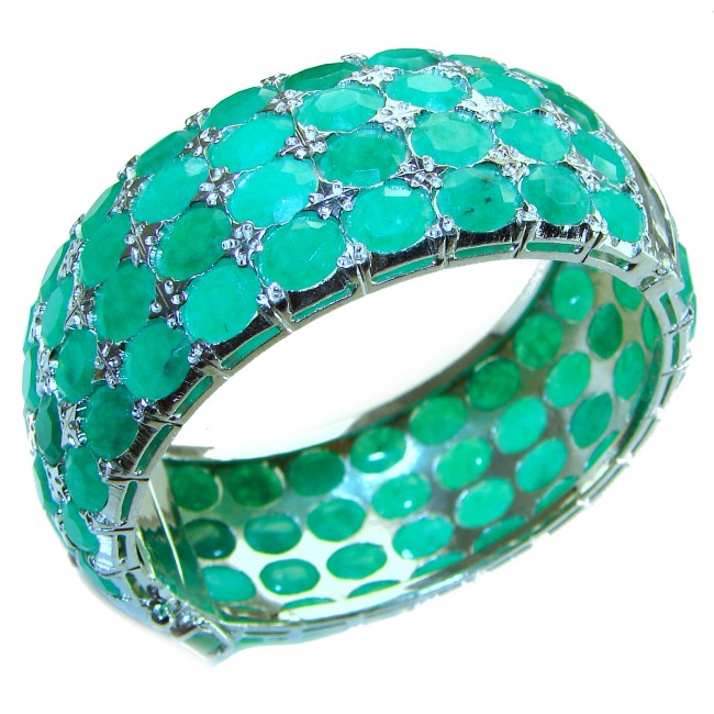 Huge Spectacular Emerald .925 Sterling Silver handmade bangle Bracelet