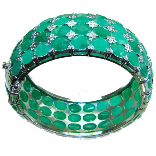 Huge Spectacular Emerald .925 Sterling Silver handmade bangle Bracelet