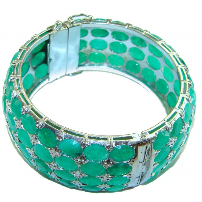 Huge Spectacular Emerald .925 Sterling Silver handmade bangle Bracelet