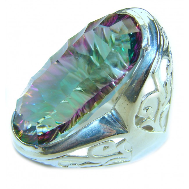 Massive Mystic Topaz .925 Sterling Silver handcrafted Large ring size 9 1/4