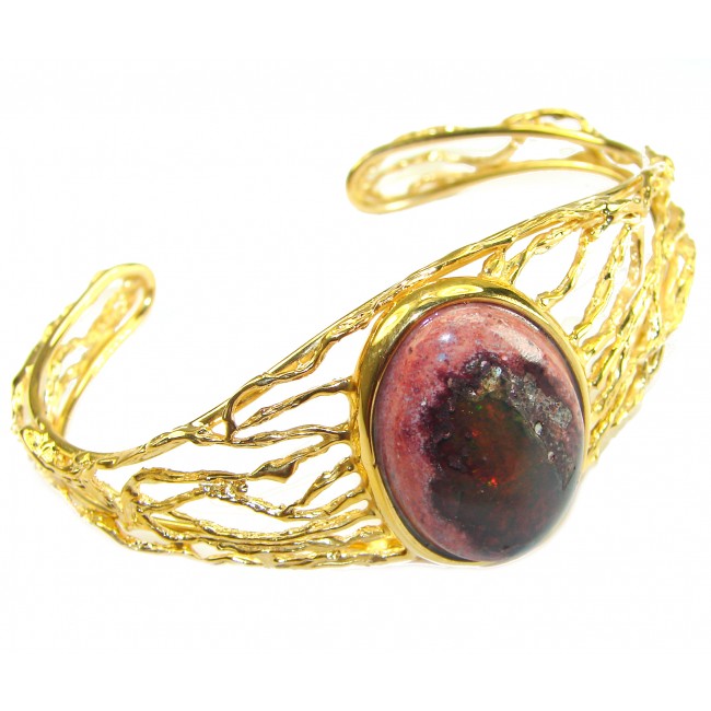 Premium Mexican Fire Opal Bracelet in 14K Yellow Gold Plated Sterling Silver