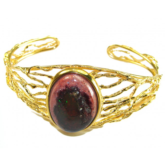 Premium Mexican Fire Opal Bracelet in 14K Yellow Gold Plated Sterling Silver