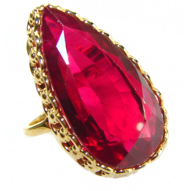 Red Brilliance 42.5 carat Red Topaz 14K Gold over .925 Silver handcrafted Cocktail Ring s. 8 1/4