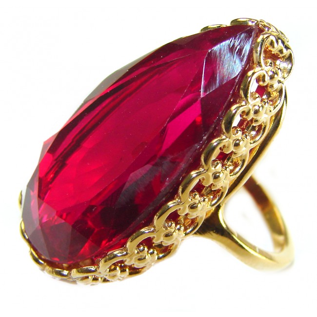 Red Brilliance 42.5 carat Red Topaz 14K Gold over .925 Silver handcrafted Cocktail Ring s. 8 1/4