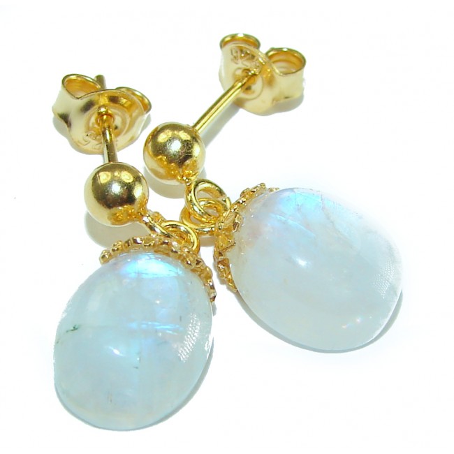 Moonlight Authentic Fire Moonstone 14K Gold over .925 Sterling Silver handcrafted Earrings