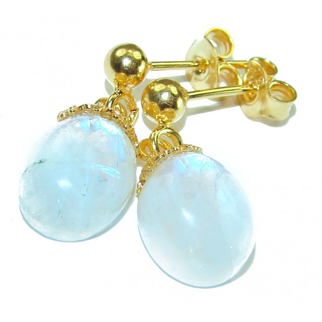 Moonlight Authentic Fire Moonstone 14K Gold over .925 Sterling Silver handcrafted Earrings