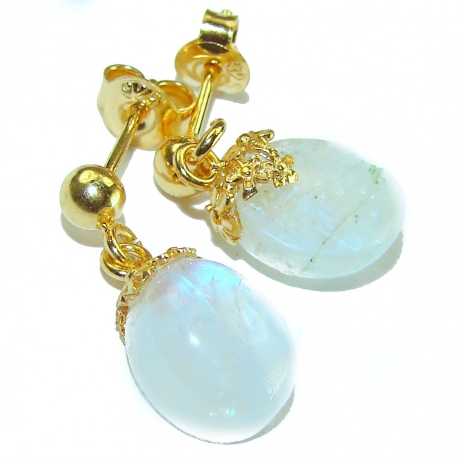 Moonlight Authentic Fire Moonstone 14K Gold over .925 Sterling Silver handcrafted Earrings