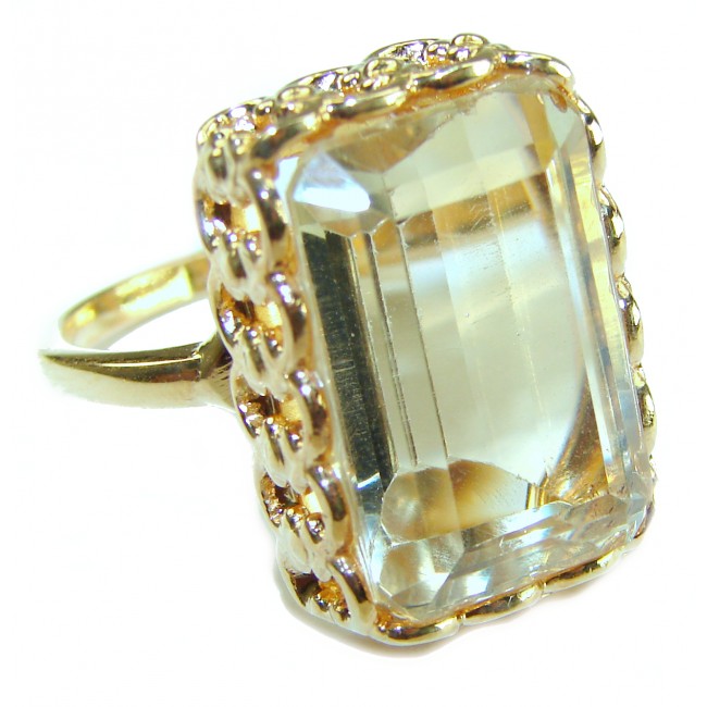 27.8 carat Genuine Lemon Quartz 14K Gold over .925 Sterling Silver handcrafted ring size 10