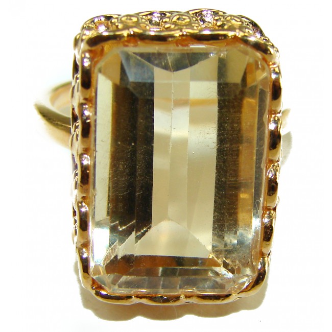 27.8 carat Genuine Lemon Quartz 14K Gold over .925 Sterling Silver handcrafted ring size 10