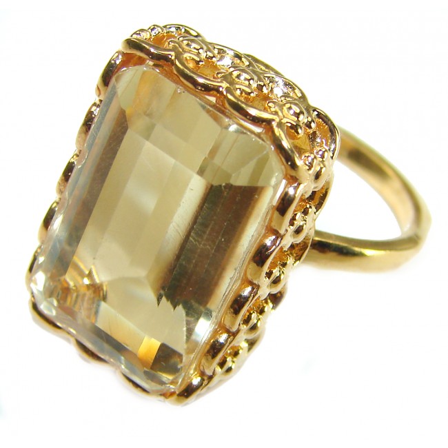 27.8 carat Genuine Lemon Quartz 14K Gold over .925 Sterling Silver handcrafted ring size 10