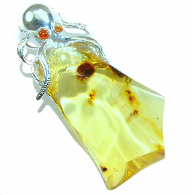 Golden Octopus authentic Baltic Amber .925 Sterling Silver handcrafted pendant