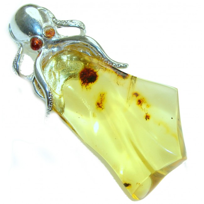 Golden Octopus authentic Baltic Amber .925 Sterling Silver handcrafted pendant