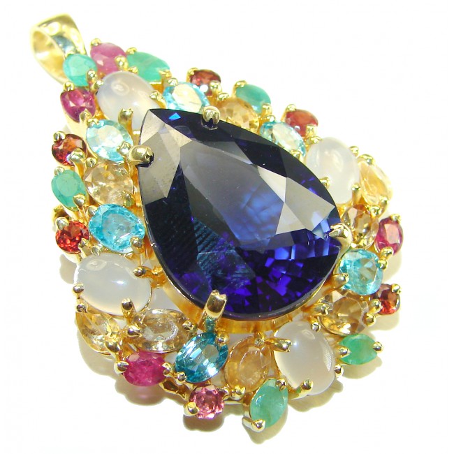 Pure Perfection London Blue Topaz 14K Gold over .925 Sterling Silver handmade Pendant Brooch