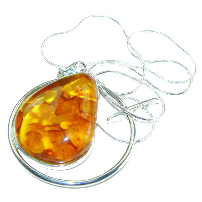 Natural Beauty Golden Polish Amber .925 Sterling Silver handmade necklace