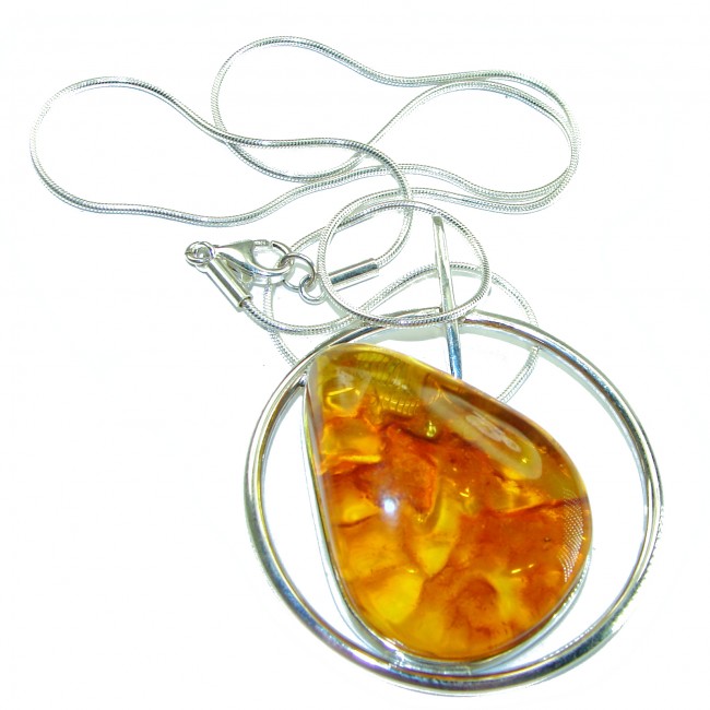 Natural Beauty Golden Polish Amber .925 Sterling Silver handmade necklace