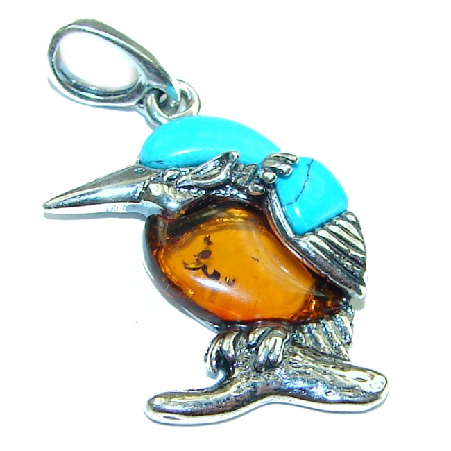 Summer Bird Amber Turquoise .925 Sterling Silver handmade Pendant