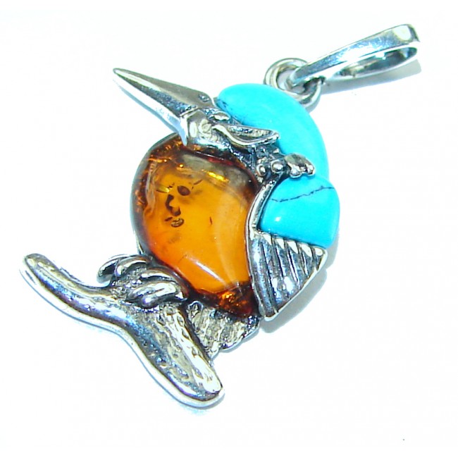 Summer Bird Amber Turquoise .925 Sterling Silver handmade Pendant