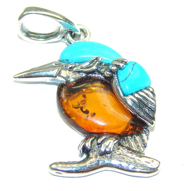 Summer Bird Amber Turquoise .925 Sterling Silver handmade Pendant