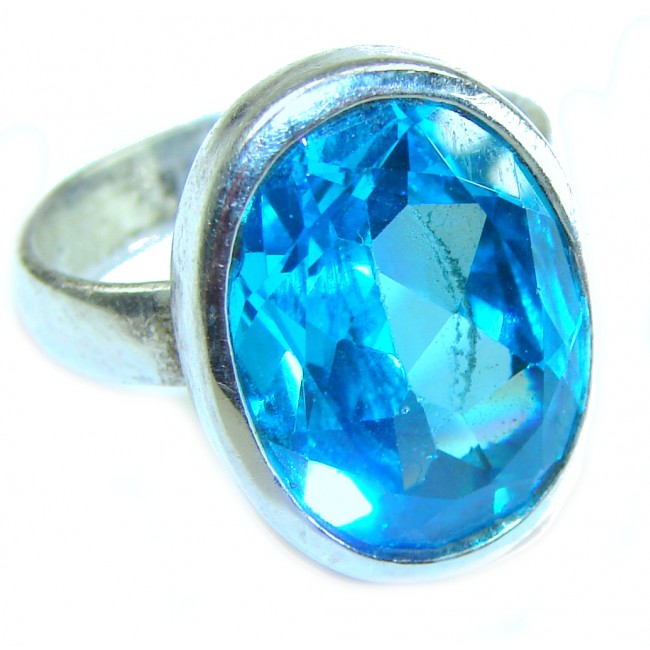 12.8 carat oval cut Electric Blue Topaz .925 Sterling Silver handmade Ring size 7 1/2