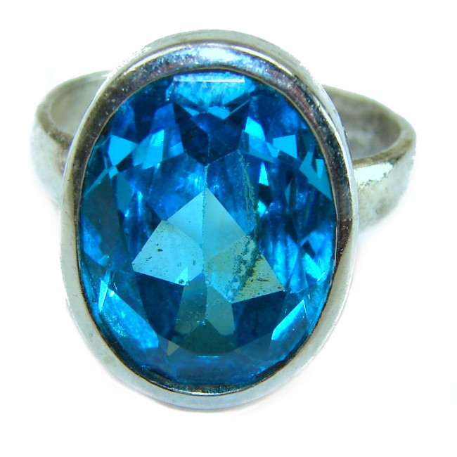 12.8 carat oval cut Electric Blue Topaz .925 Sterling Silver handmade Ring size 7 1/2