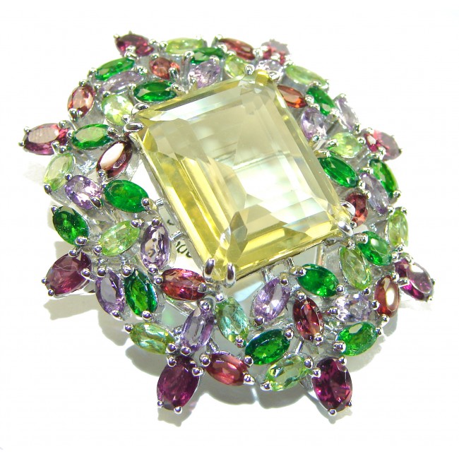 Striking Beauty genuine 55.45 carat Lemon Quartz Ruby .925 Sterling Silver handmade Large Pendant - Brooch