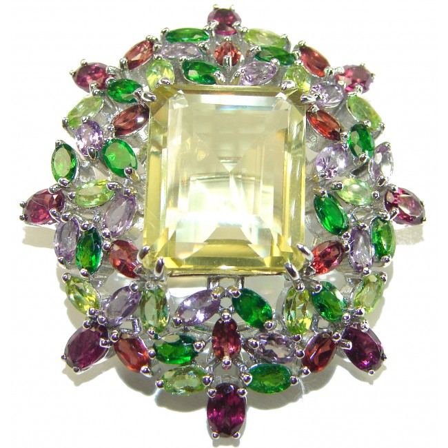 Striking Beauty genuine 55.45 carat Lemon Quartz Ruby .925 Sterling Silver handmade Large Pendant - Brooch