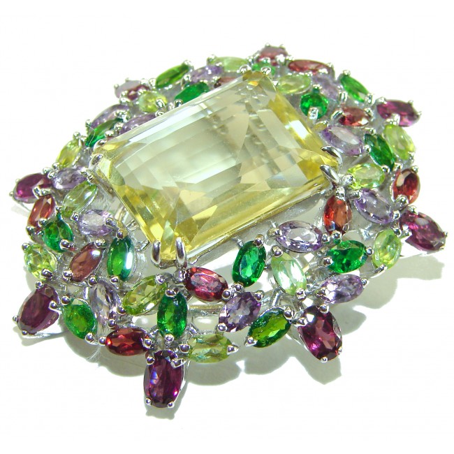 Striking Beauty genuine 55.45 carat Lemon Quartz Ruby .925 Sterling Silver handmade Large Pendant - Brooch