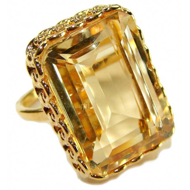 27.8 carat Genuine Lemon Quartz 14K Gold over .925 Sterling Silver handcrafted ring size 10