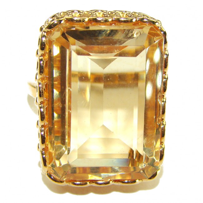 27.8 carat Genuine Lemon Quartz 14K Gold over .925 Sterling Silver handcrafted ring size 10