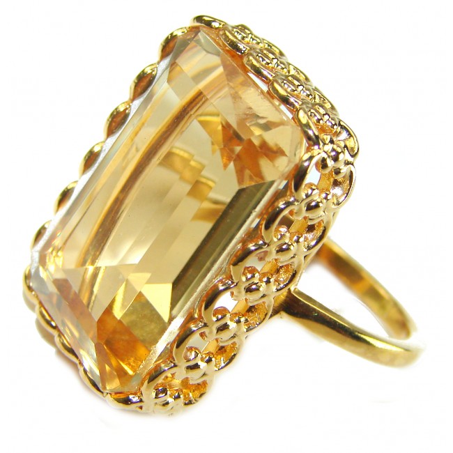 27.8 carat Genuine Lemon Quartz 14K Gold over .925 Sterling Silver handcrafted ring size 10