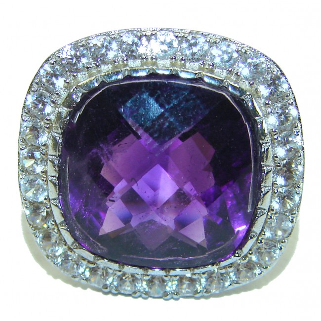 Luxurious 12.5 carat Purple Amethyst .925 Sterling Silver Handcrafted Large Ring size 7 1/2