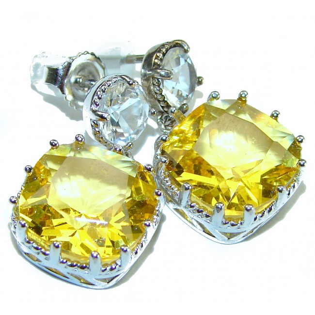 Magic Perfection 15.5 carat Yellow - Green Topaz .925 Sterling Silver handcrafted earrings