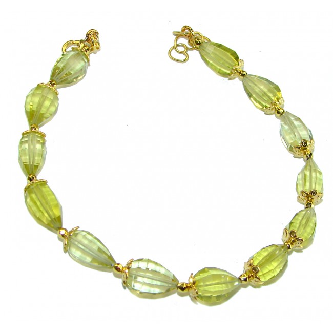 Spectacular briolette cut Lemon Quartz 14K Gold over .925 Sterling Silver handcrafted bracelet