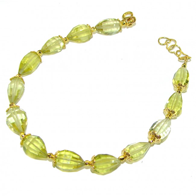 Spectacular briolette cut Lemon Quartz 14K Gold over .925 Sterling Silver handcrafted bracelet