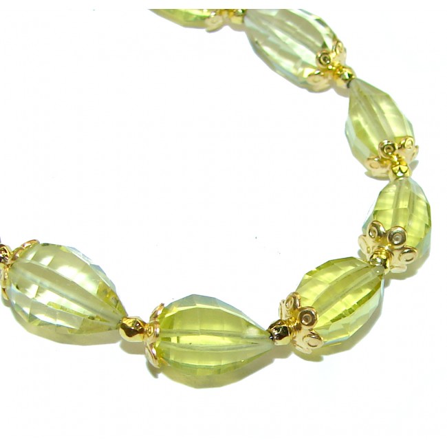 Spectacular briolette cut Lemon Quartz 14K Gold over .925 Sterling Silver handcrafted bracelet