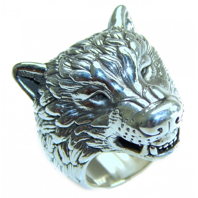 Large Wolf's head Large Bali made .925 Sterling Silver handcrafted Ring s. 8